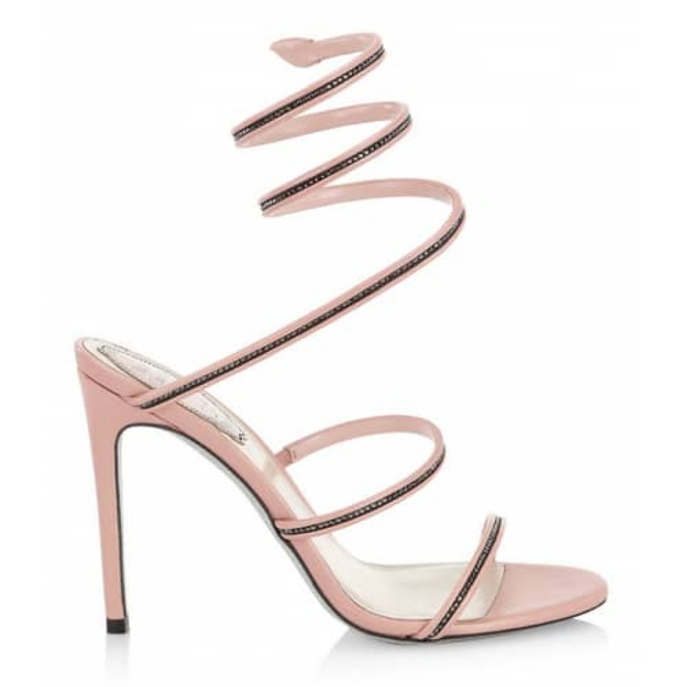 Rene Caovilla Cleo Leather Embellished Wraparound High-Heel Sandals
